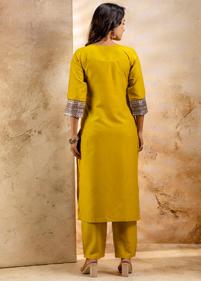 3 Pc Mustard Readymade Viscose Dupatta Suit Set