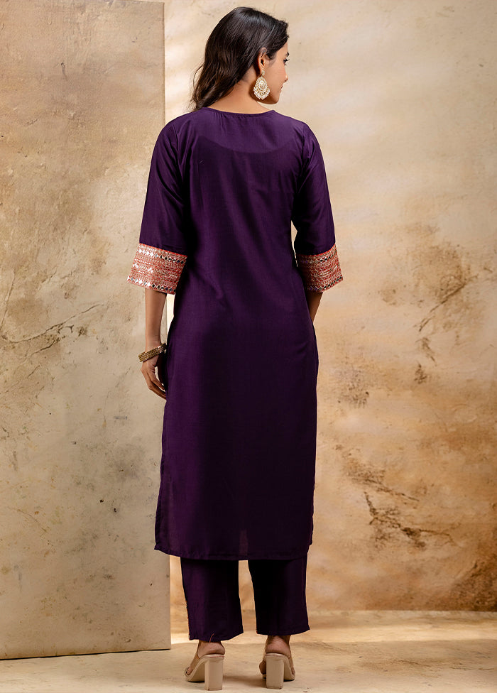 3 Pc Purple Readymade Viscose Dupatta Suit Set