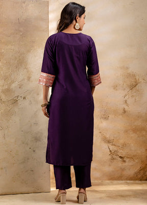 3 Pc Purple Readymade Viscose Dupatta Suit Set