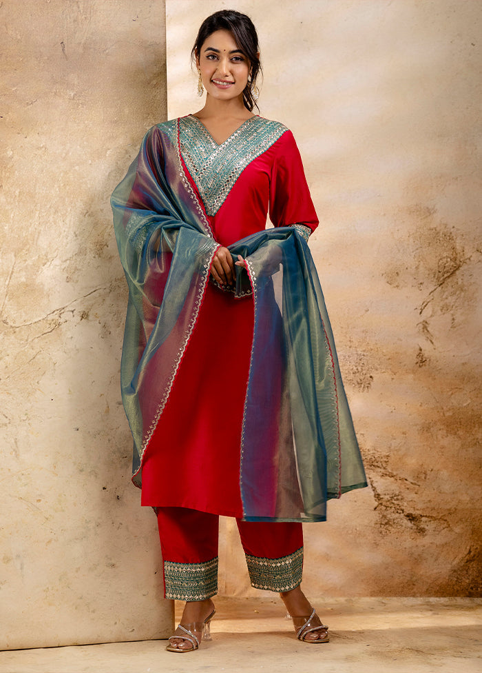 3 Pc Pink Readymade Viscose Dupatta Suit Set