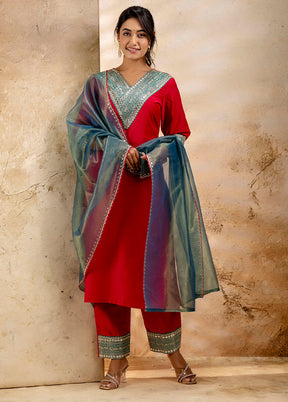 3 Pc Pink Readymade Viscose Dupatta Suit Set
