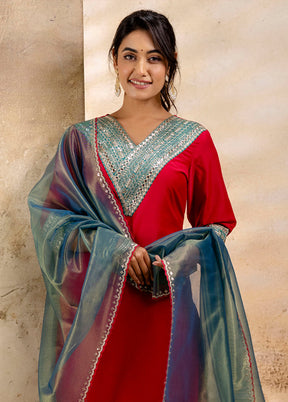 3 Pc Pink Readymade Viscose Dupatta Suit Set