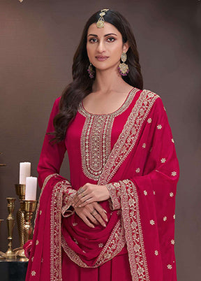 3 Pc Red Silk Anarkali Suit Set