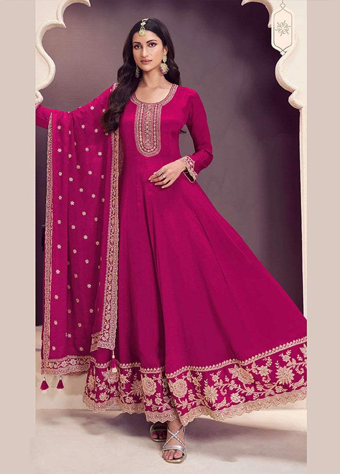 3 Pc Pink Silk Anarkali Suit Set