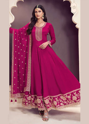 3 Pc Pink Silk Anarkali Suit Set