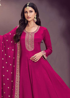 3 Pc Pink Silk Anarkali Suit Set
