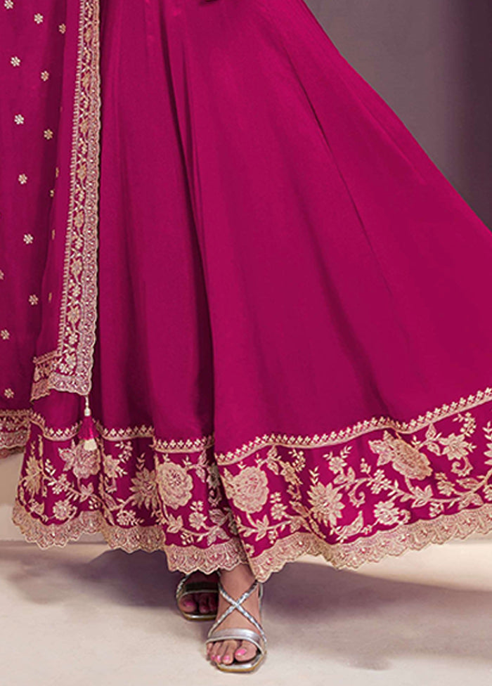 3 Pc Pink Silk Anarkali Suit Set