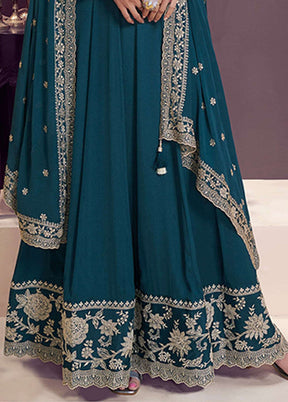 3 Pc Blue Silk Anarkali Suit Set