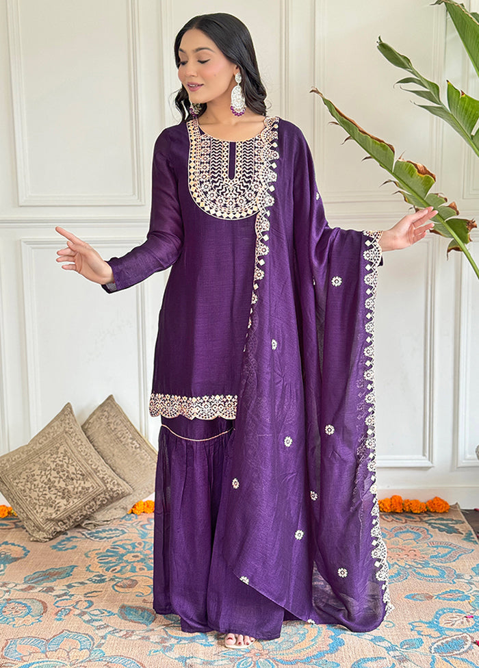 3 Pc Wine Silk Suit Set