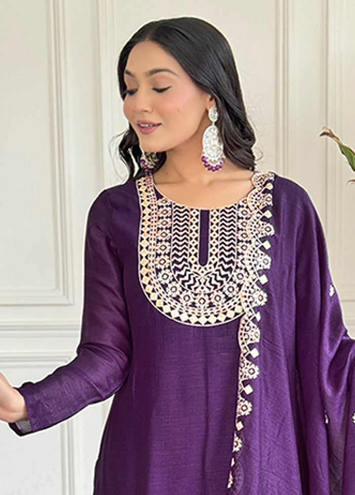 3 Pc Wine Silk Suit Set