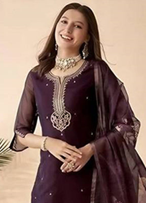 3 Pc Wine Silk Suit Set