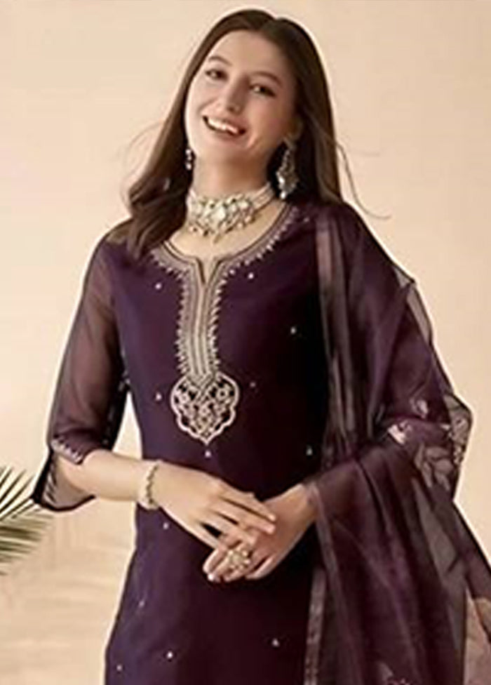 3 Pc Wine Silk Suit Set