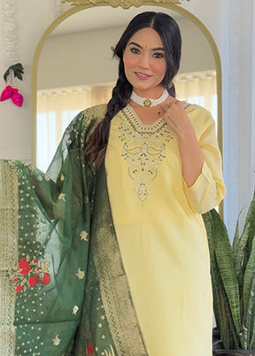 3 Pc Yellow Silk Suit Set
