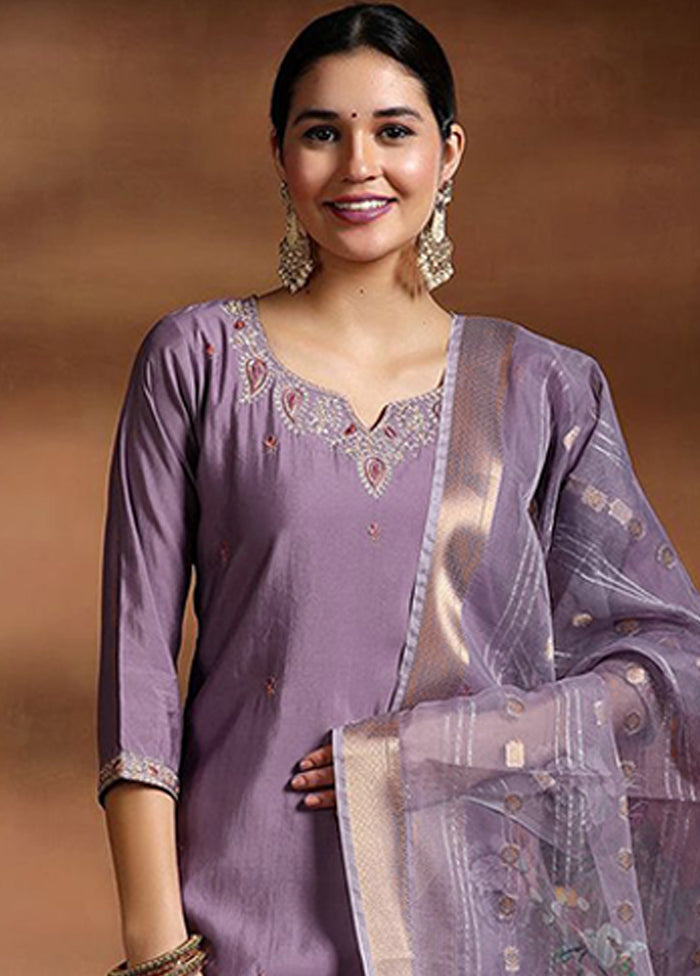 3 Pc Purple Silk Suit Set