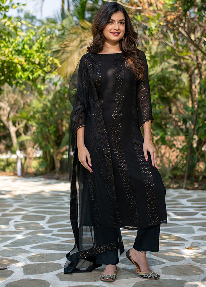 3 Pc Black Georgette Suit Set