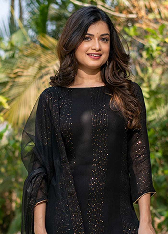 3 Pc Black Georgette Suit Set