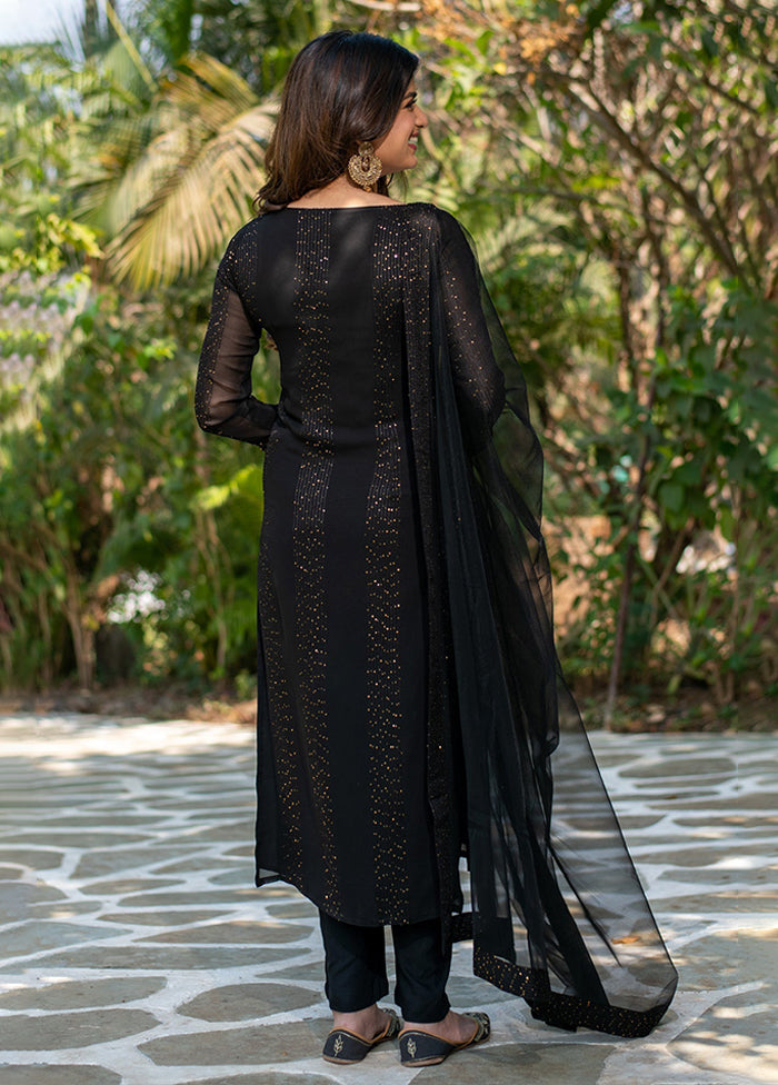 3 Pc Black Georgette Suit Set