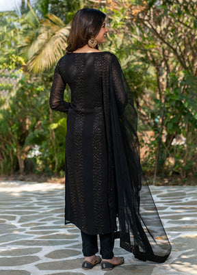 3 Pc Black Georgette Suit Set