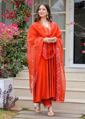 3 Pc Orange Silk Suit Set