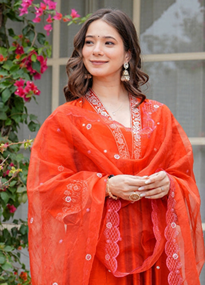 3 Pc Orange Silk Suit Set