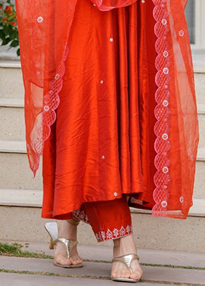 3 Pc Orange Silk Suit Set