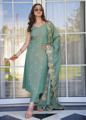 3 Pc Green Silk Suit Set