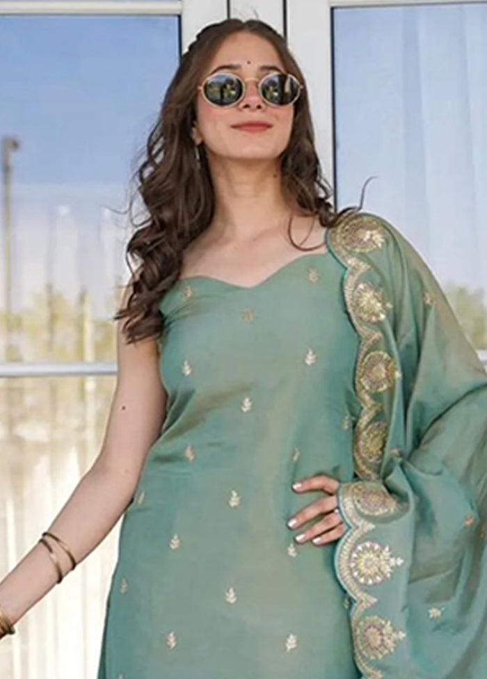 3 Pc Green Silk Suit Set