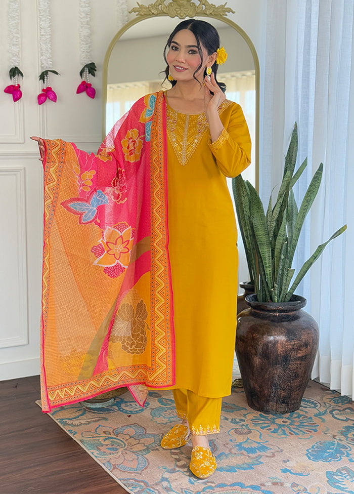 3 Pc Yellow Silk Suit Set