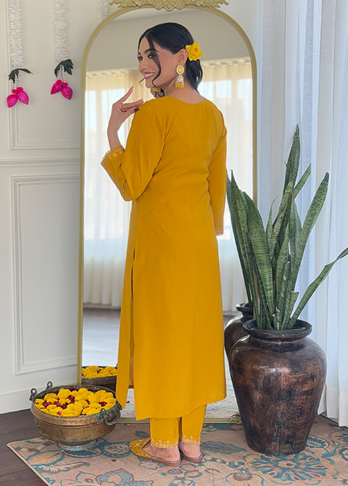 3 Pc Yellow Silk Suit Set
