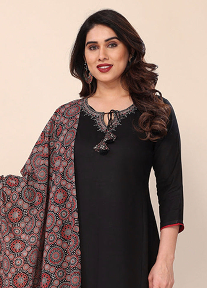3 Pc Black Silk Suit Set