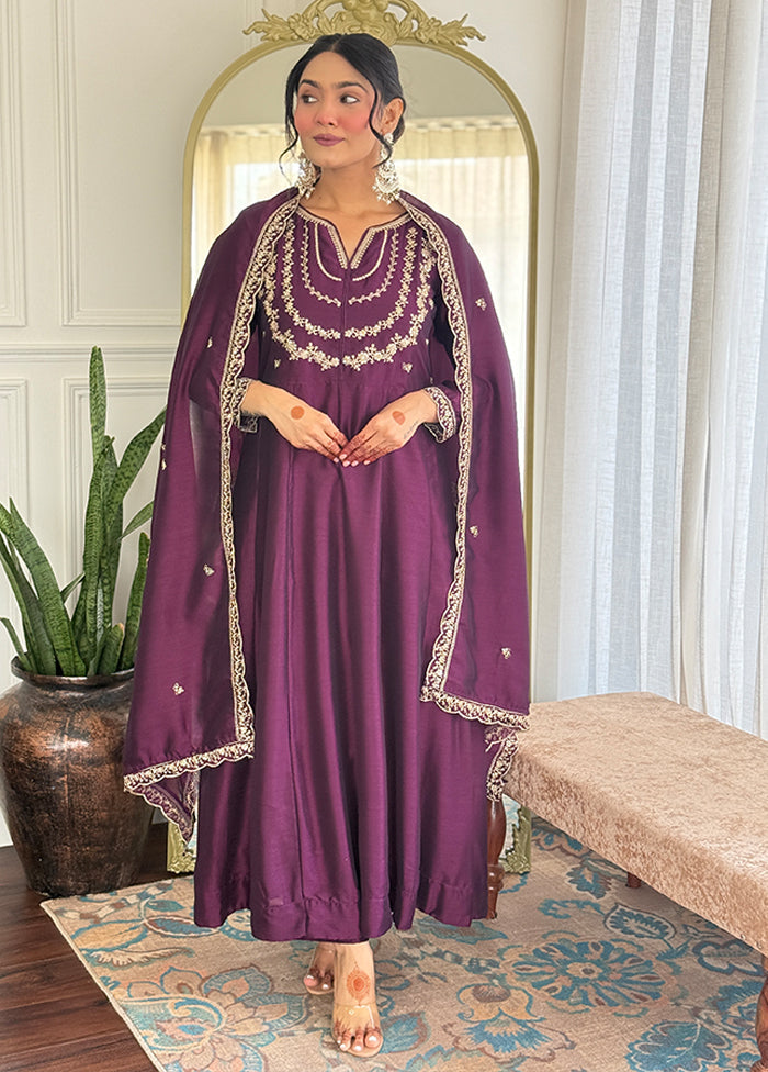 3 Pc Wine Silk Suit Set