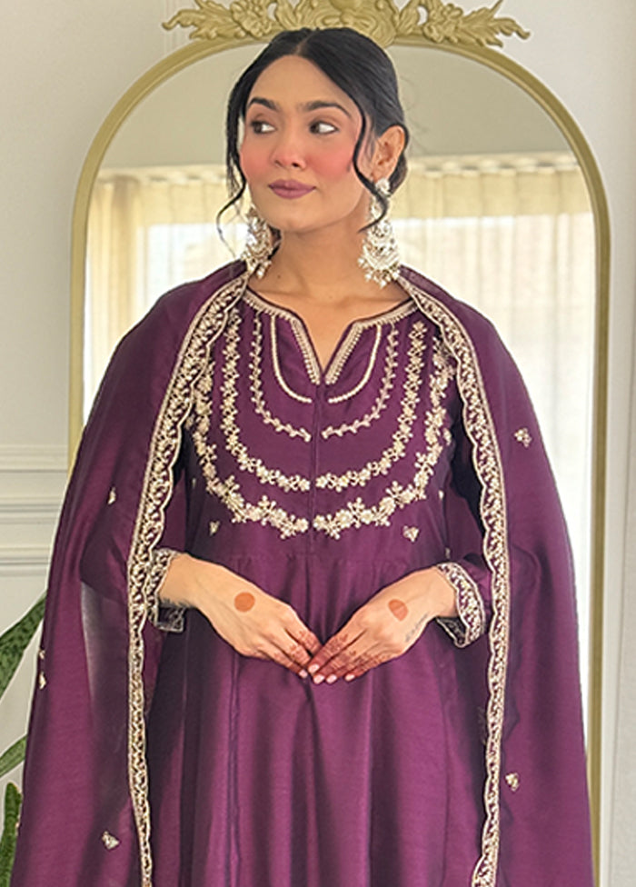 3 Pc Wine Silk Suit Set