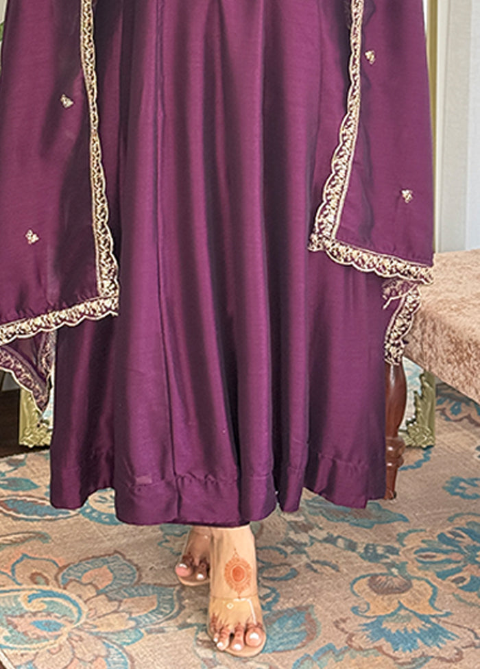 3 Pc Wine Silk Suit Set