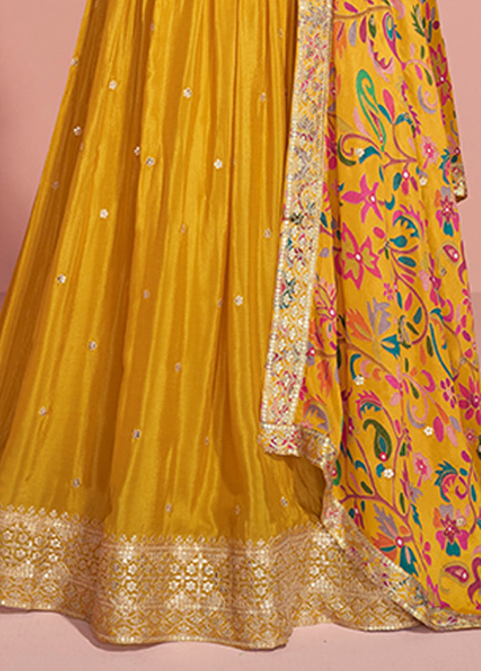 Yellow Embroidery Work Silk Anarkali Suits