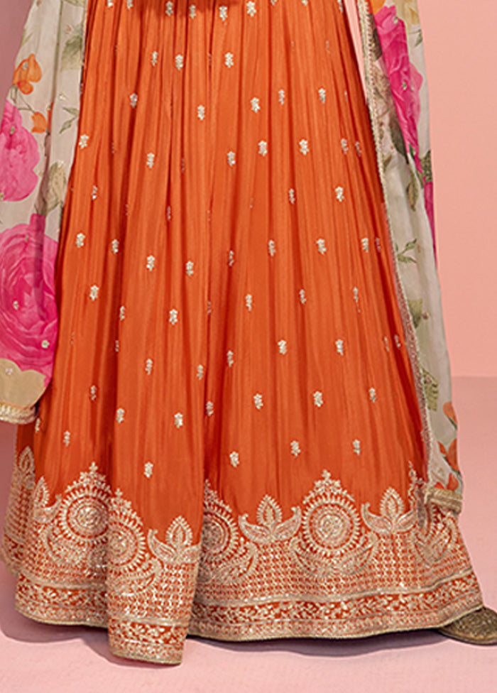 Orange Embroidery Work Silk Anarkali Suits