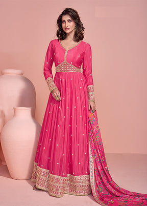 Pink Embroidery Work Silk Anarkali Suits