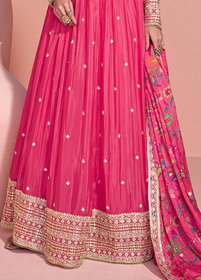 Pink Embroidery Work Silk Anarkali Suits