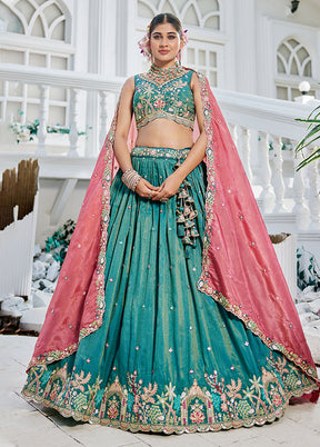 Green Blended Silk Lehenga Set