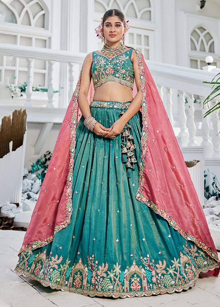 Green Blended Silk Lehenga Set