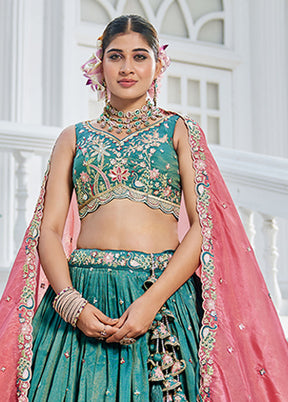 Green Blended Silk Lehenga Set