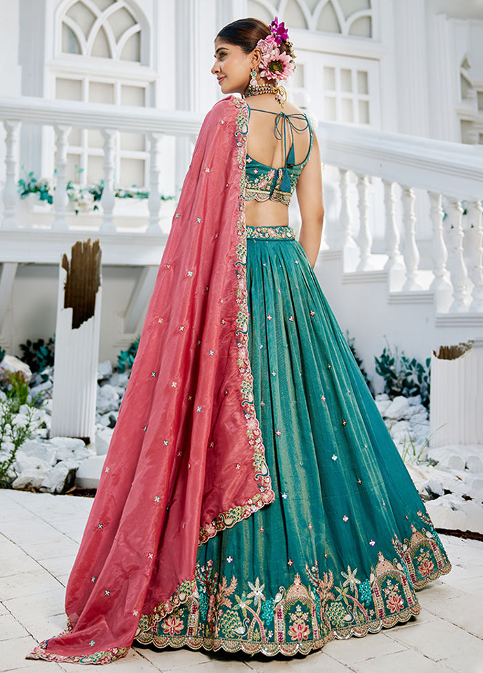 Green Blended Silk Lehenga Set
