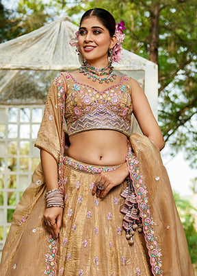 Brown Blended Silk Lehenga Set