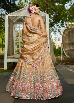 Brown Blended Silk Lehenga Set