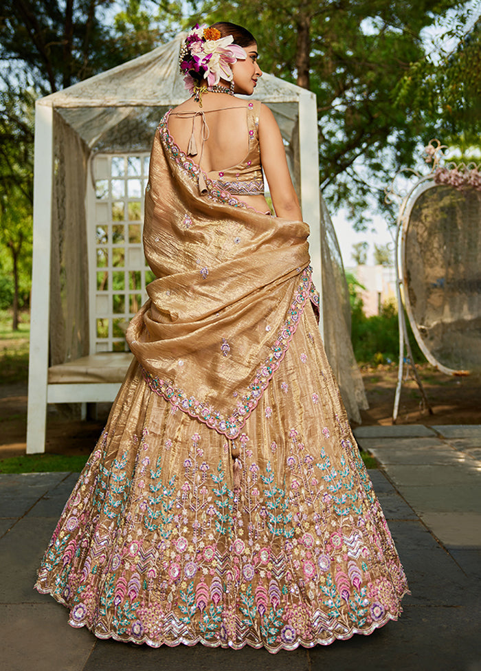 Brown Blended Silk Lehenga Set