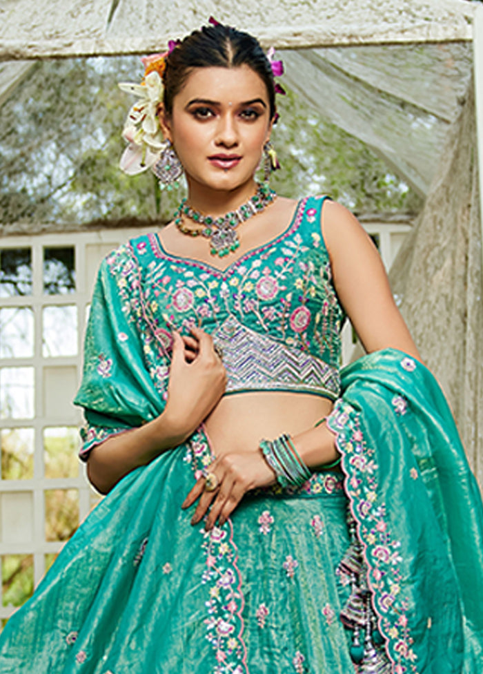 Green Blended Silk Lehenga Set