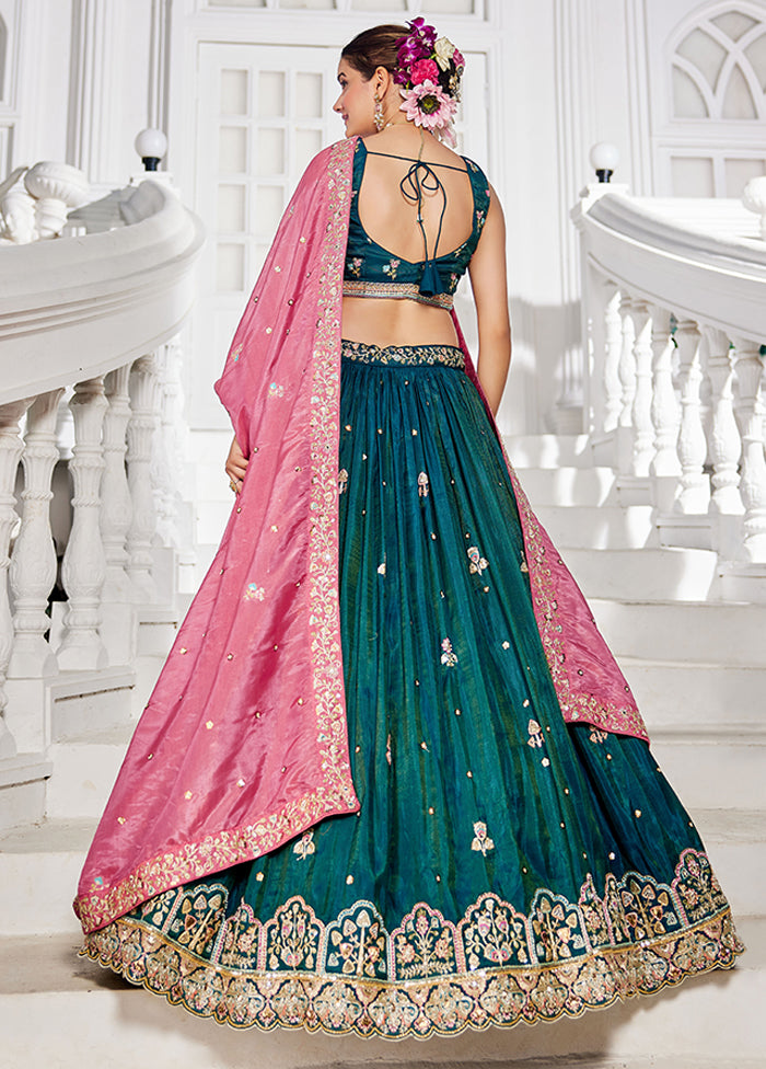 Green Blended Silk Lehenga Set