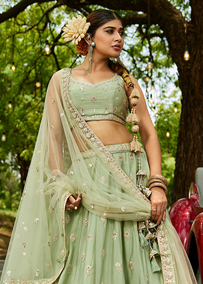 Green Blended Silk Lehenga Set