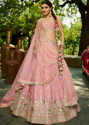 Pink Blended Silk Lehenga Set