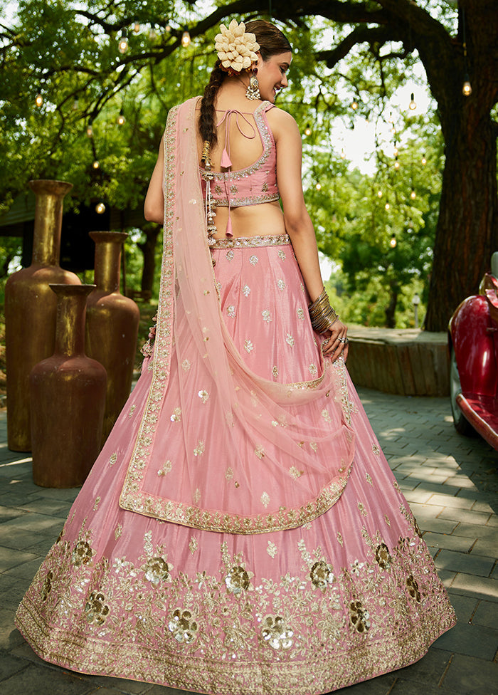 Pink Blended Silk Lehenga Set