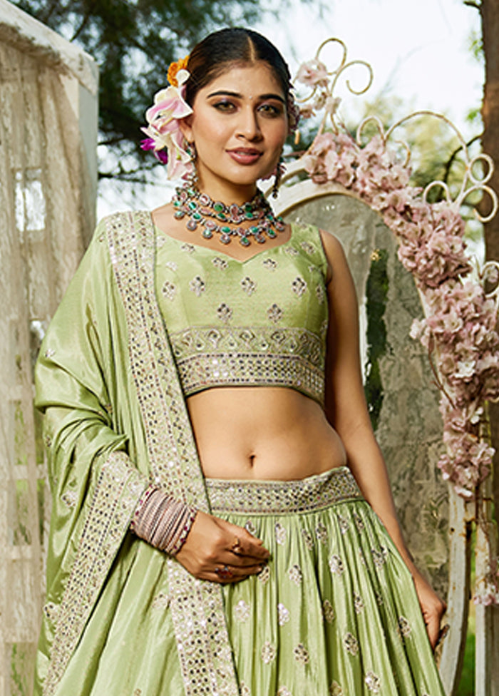 Green Blended Silk Lehenga Set